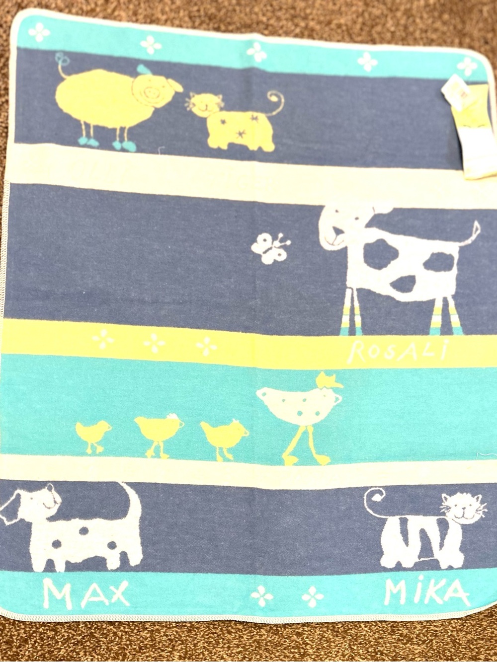 NWT David Fussenegger Striped Baby Blanket Kinderdecke Juwel  with Animal Print